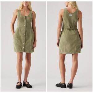 Levi’s Corduroy Button Front Dress Olive Green Sleeveless Tie Back Size M